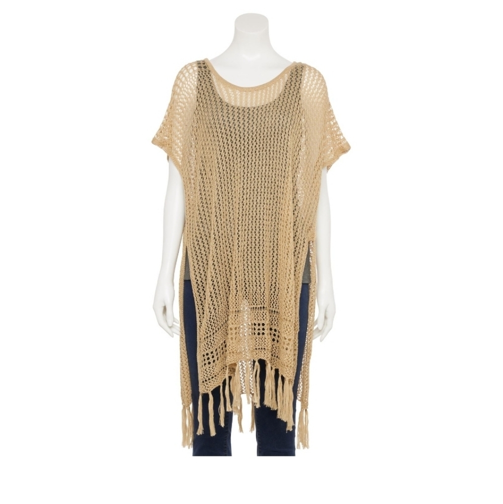 Sonoma Beige Layering Bathing Suit Cover Up with Fringe Spring and Summer